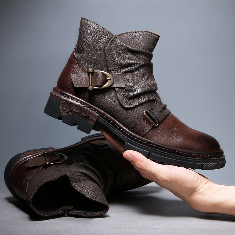 Retro Wrinkle 100% Genuine Leather Mens Chelsea Boots Original Designer ...