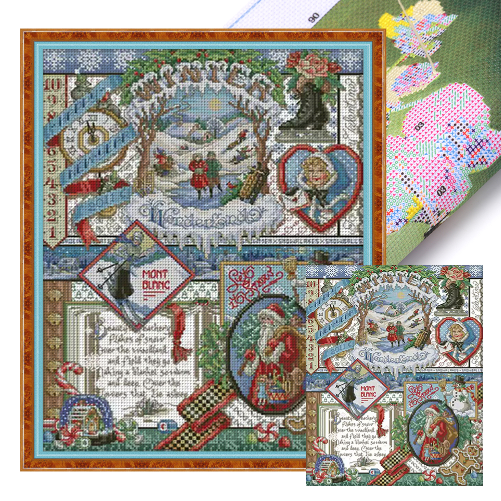 Full Embroidery cotton Thread 14CT Printed Winter Cross Stitch Kit 40x51cm