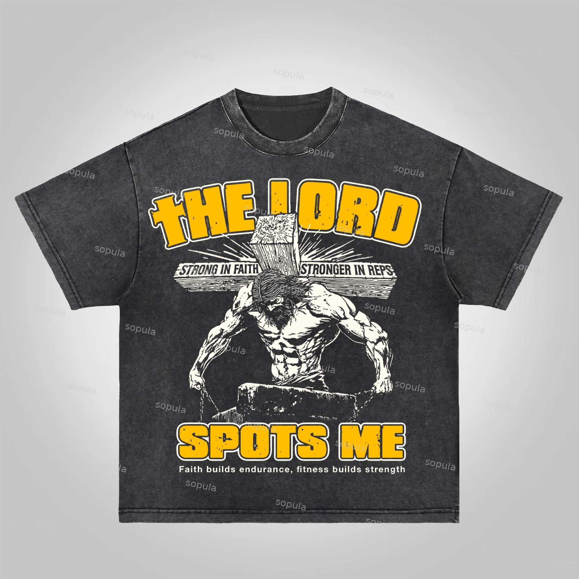 Sopula The Lord Spots Me God Gym Graphic Acid Washed T-Shirt - SOPULA