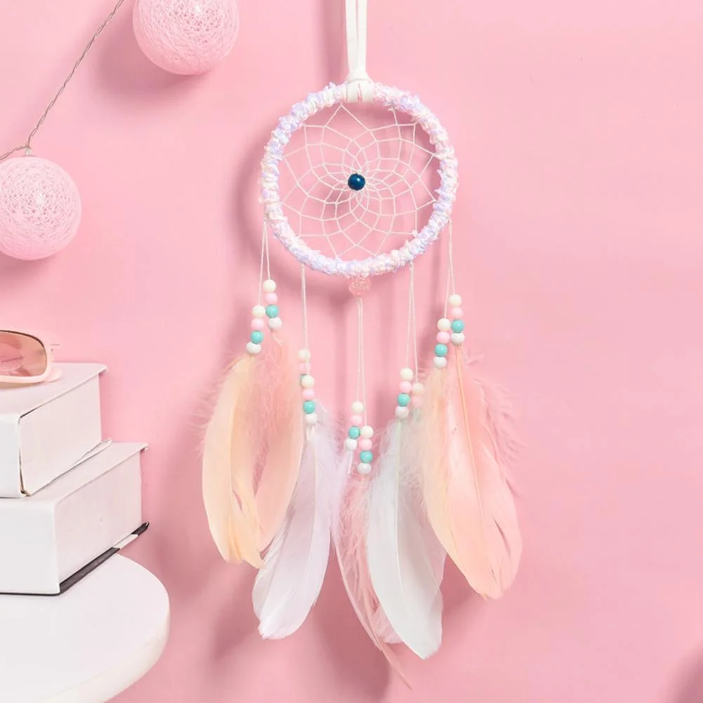 Romantic Feathers Beads Light Dream Catcher Bedroom Hanging Pendant Decor
