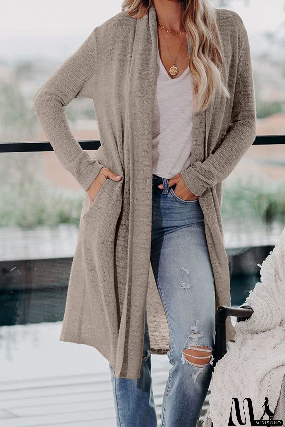 MidiSono - Slouchy Pocketed Knit Longline Cardigan