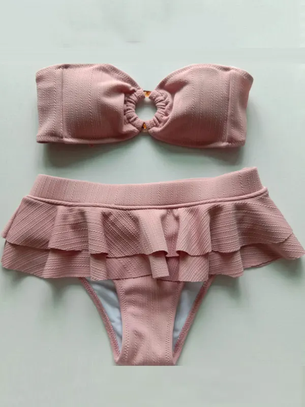Falbala Sexy Strapless Split Bikini Swimsuit 
