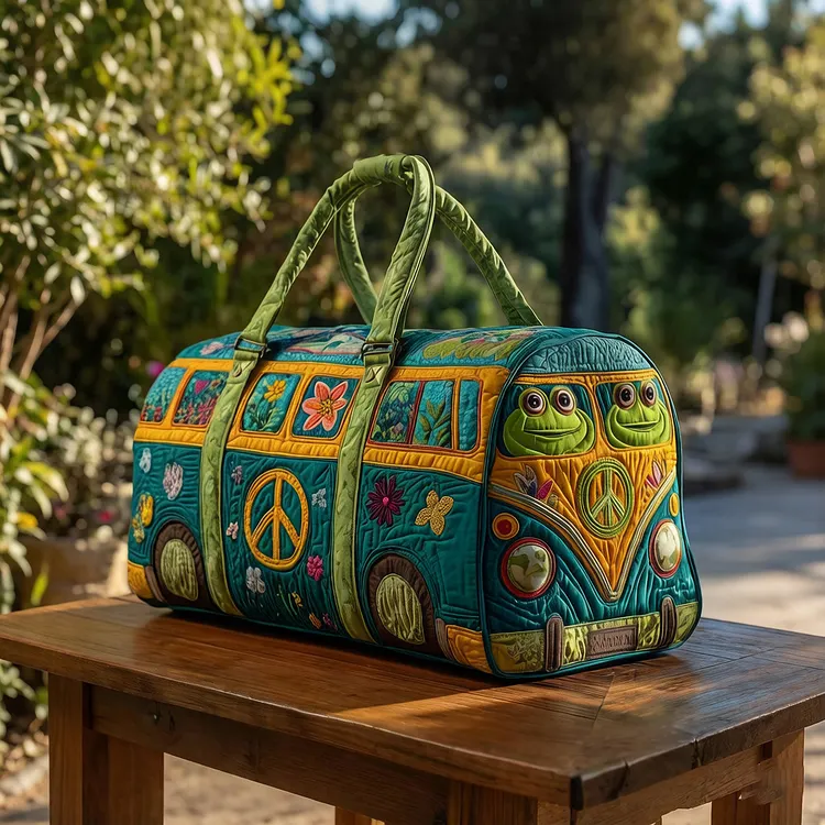 Hippie Van Frog Quilted Duffel Bag
