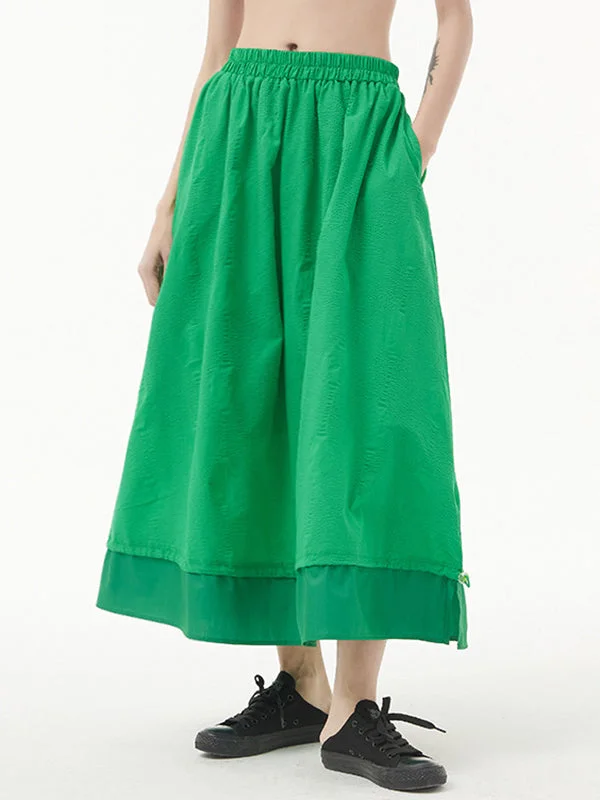 Loose Drawstring Split-Side Solid Color A-Line Skirts