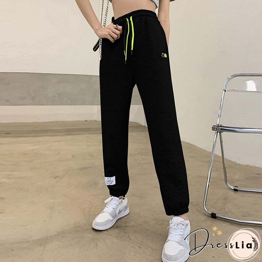 Autumn Korean Fashion Sweatpant Women Black Loose Casual Sport Trousers Drawstring High Wasit Lady Pants Street Wear New