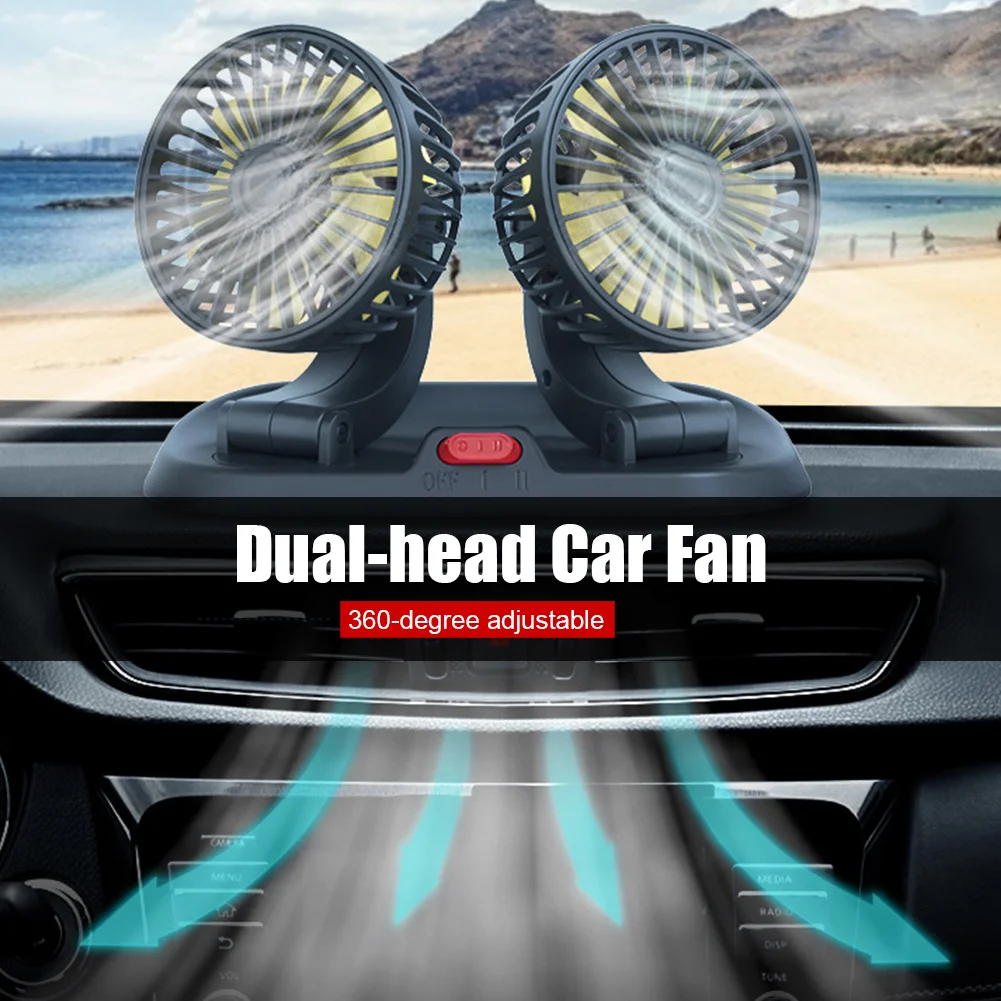 Portable Car Cooling Fan 12V USB Mini Dual Head Cooler Fan Adjustable Auto Electric Fan