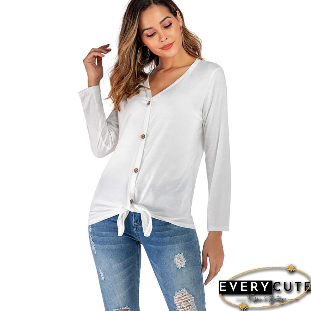 White V Neck Button Down Cardigan