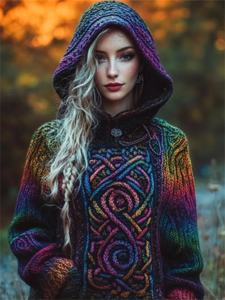 VChics Mystical Galaxy Gradient Celtic Cozy Hooded Sweater