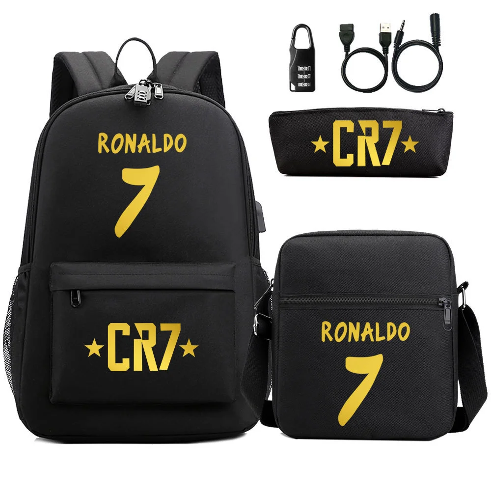 Buzzdaisy Cristiano Ronaldo-themed School Bag Set with USB Charging and Password Lock Function
