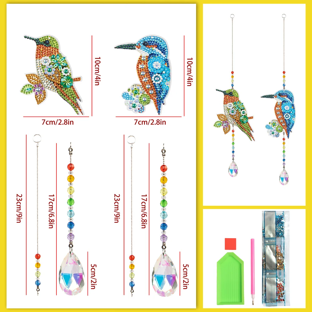 2pcs Crystal Light Catcher Diamond Painting Hummingbird Hanging Decor(Double-Sided)