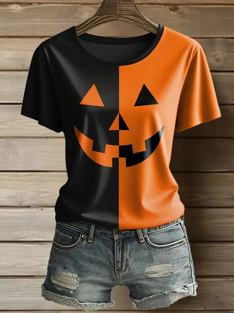 Women's Casual Autumn Pumpkin Print T-Shirt 
