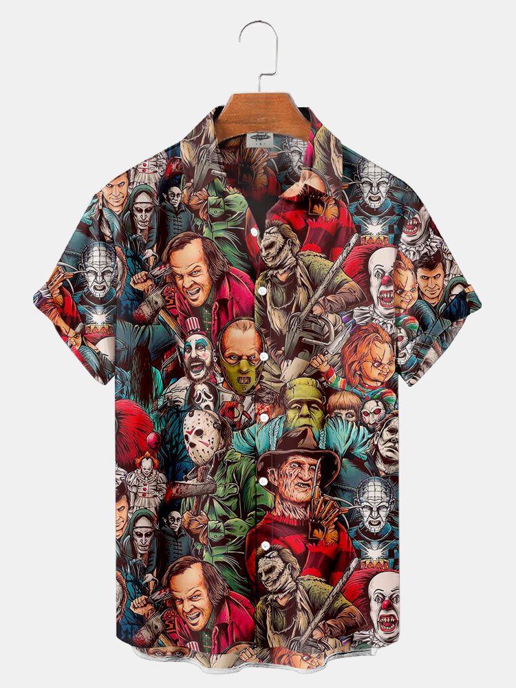Men'S Halloween Horror Characters Print Shirt PLUSCLOTHESMAN