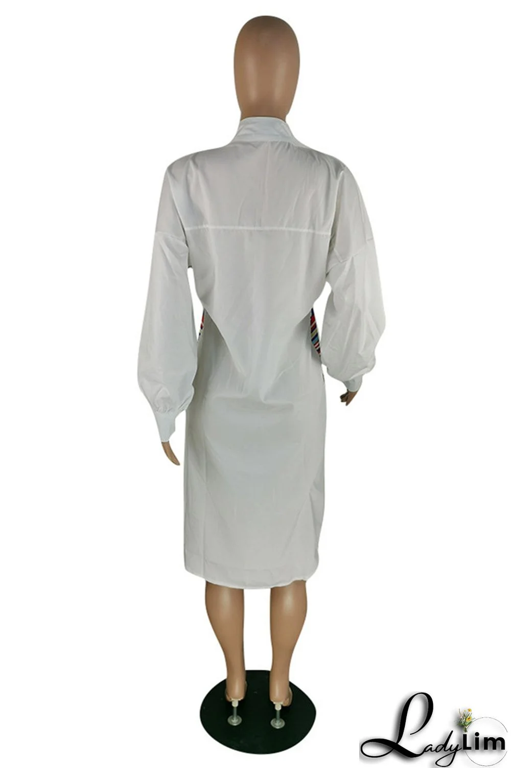 Blue Fashion Casual Striped Print Patchwork Shirt Collar Shirt Dress