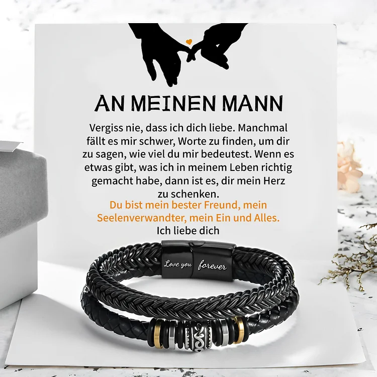 Kettenmachen Herren Leder Armband-An Meinen Mann Ich liebe dich-Geschenk mit Nachrichtenkarte