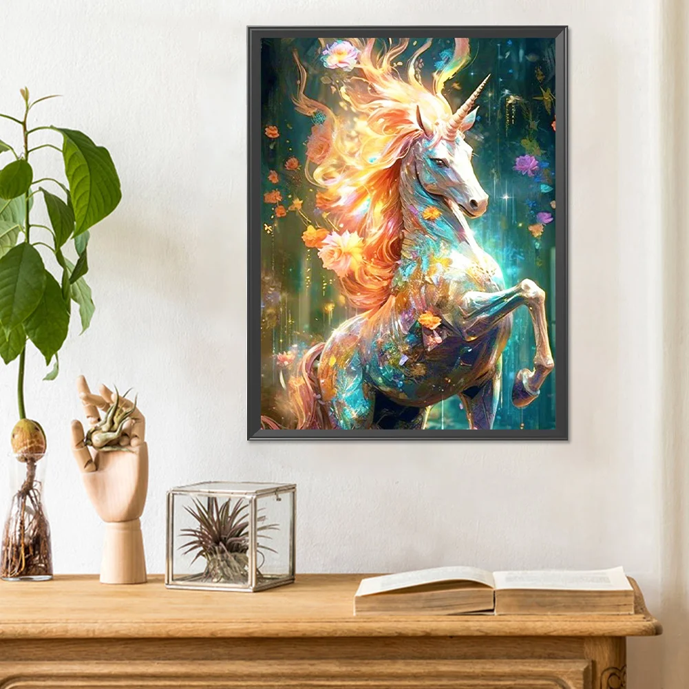 Full Round Diamond Painting 30*40cm - Flowers And Forest Unicorns