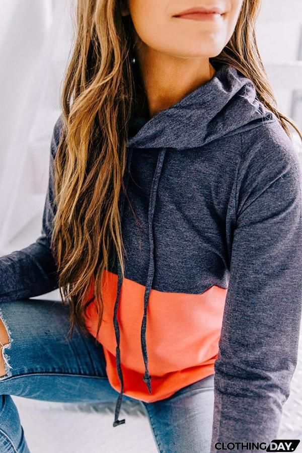 Long Sleeve Color Block Hooded Sweatshirt