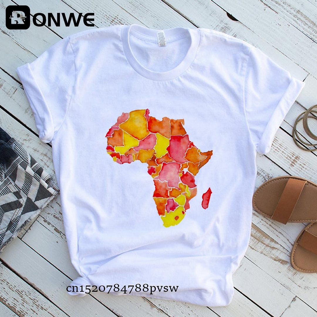Africa Map Graphic Women T-shirts 2021 Summer Harajuku Female Tops Tee Girl White Printed Clothes Streetwear,Drop Ship