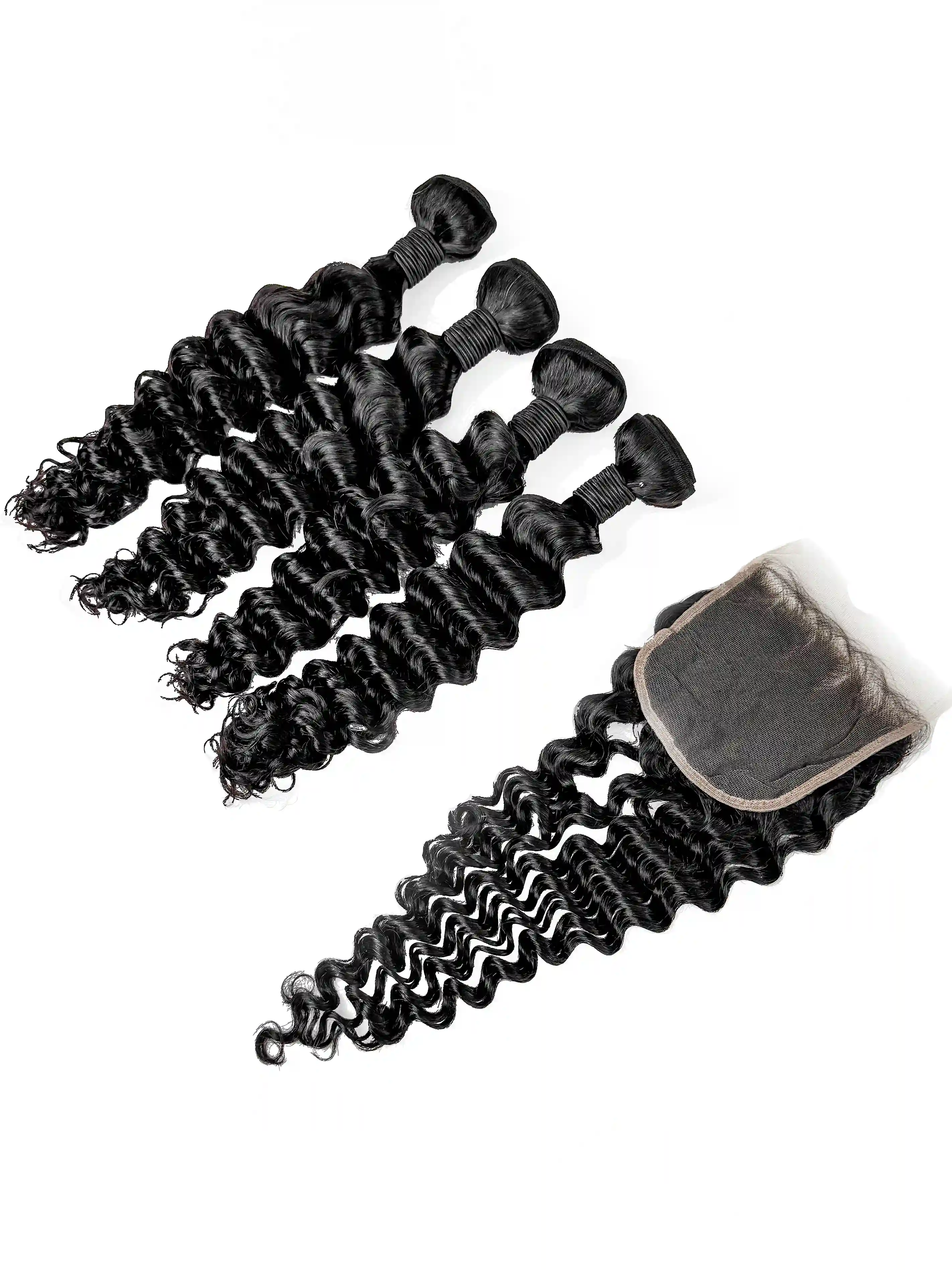 Deep Wave 4PCS Bundles & 1PC 5x5 Lace Closure | Transparent & HD Lace | 100% Human Hair | Top Virgin Hair
