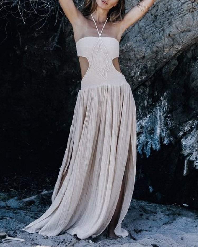 Casual Linen Side Cutout Slip Dress