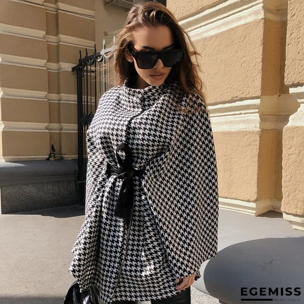 Autumn winter Coat  Houndstooth Woolen Coat Loose Cloak Coat | EGEMISS
