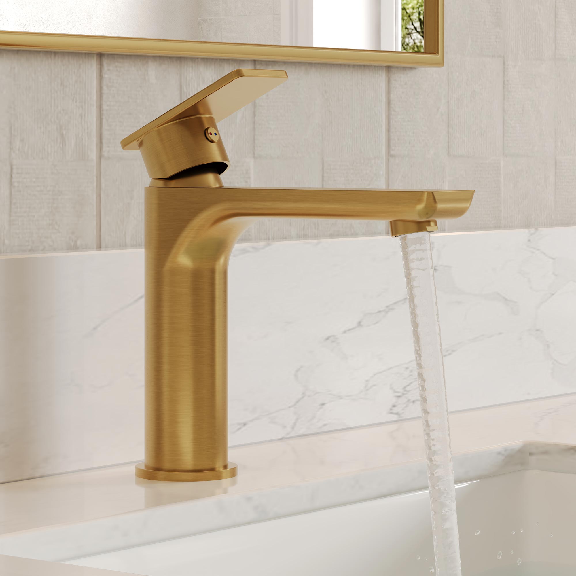 Modern Single Handle 1-Hole Deck Mount Bathroom Vanity Faucet with Spot Resistant in Vibrant Brushed Gold
