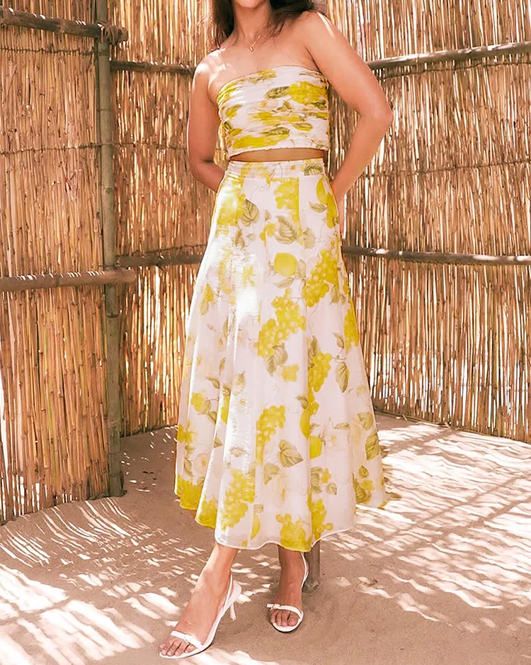 Sleeveless tube top printed two piece suit
