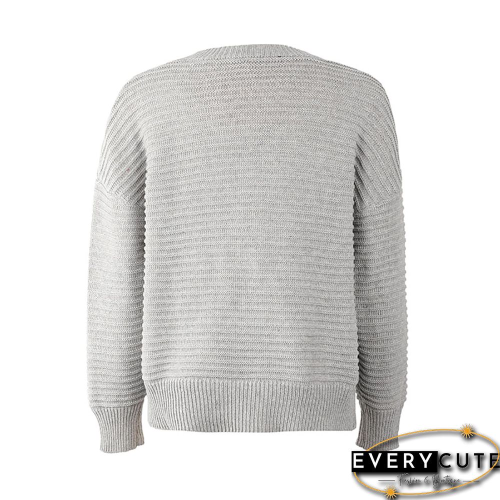 Solid Gray Front Cut-out Pullover Sweater