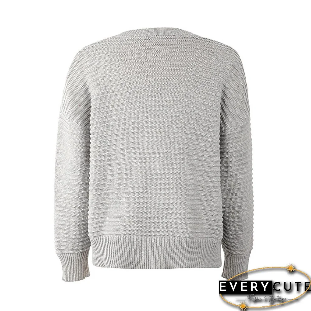 Solid Gray Front Cut-out Pullover Sweater