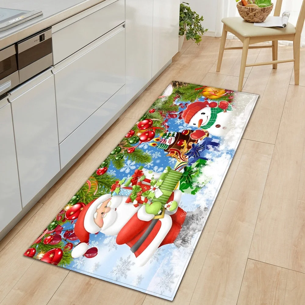 Kitchen Carpet Entrance Doormat Home Printed Christmas Bedroom Carpet Hallway Kids Room Bedside Floor Mat Bathroom Anti-Slip Rug