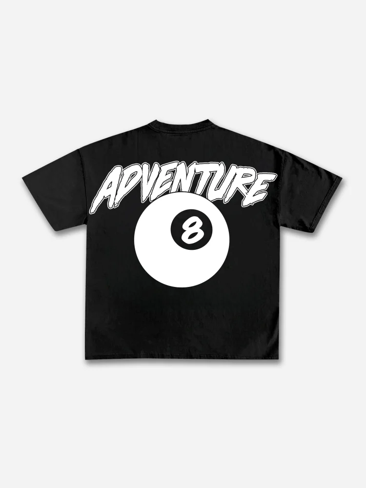 Men's Vintage Black 8 Print 100% Cotton Casual Short Sleeve T-Shirt
