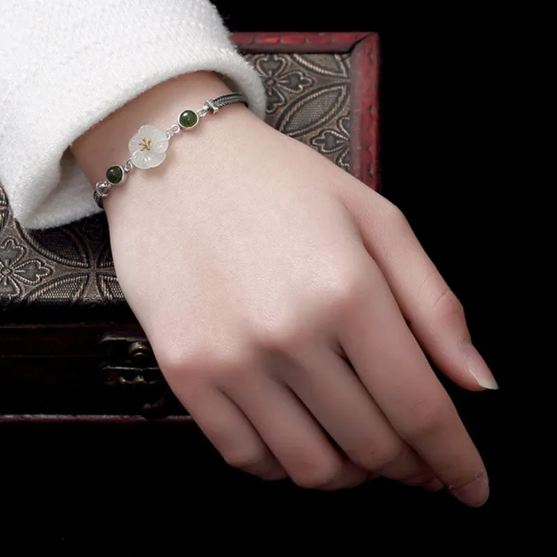 White Jade Plum Flower Happiness Bracelet