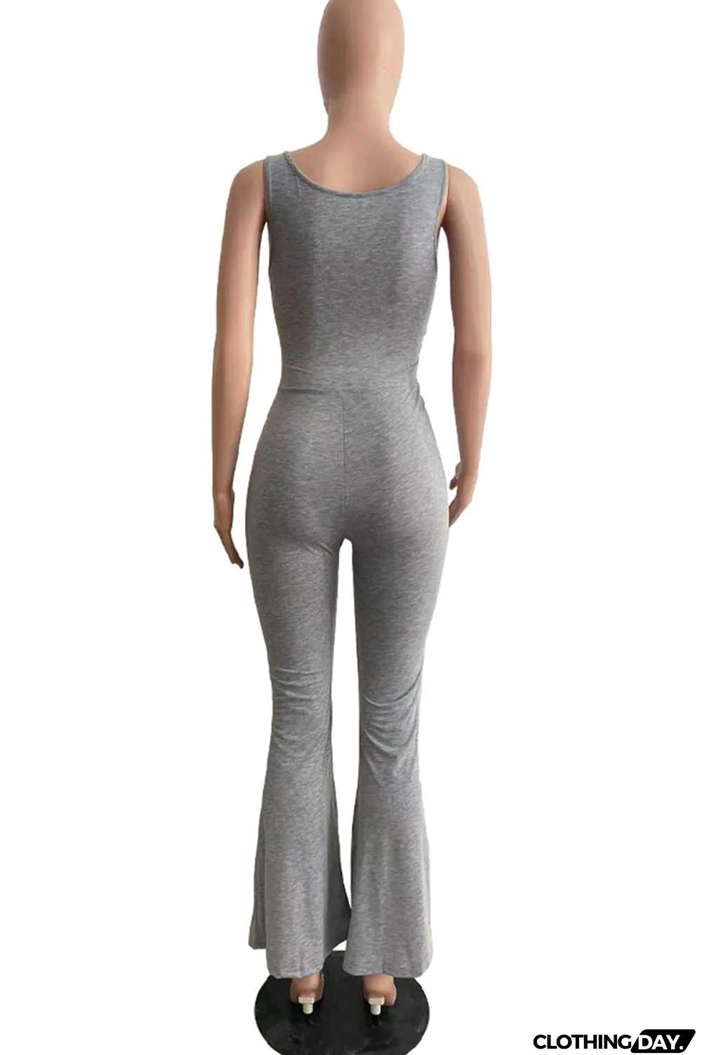 Orange Sexy Solid Hollowed Out Patchwork Knotted O Neck Skinny Jumpsuits