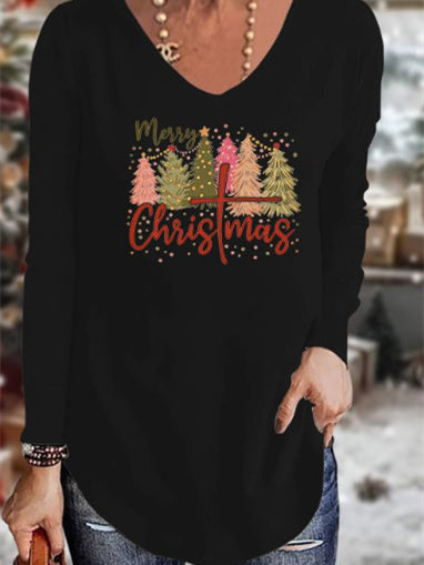 Women's Long Sleeve Scoop Neck Graphic Printed Tops