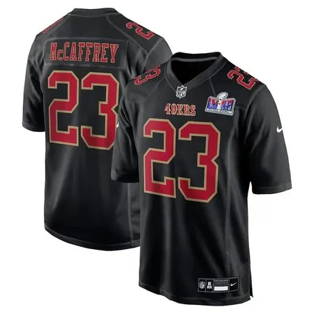 Men's San Francisco 49ers #23 Christian McCaffrey  Black Super Bowl LVIII Carbon Fashion Game Player Jersey