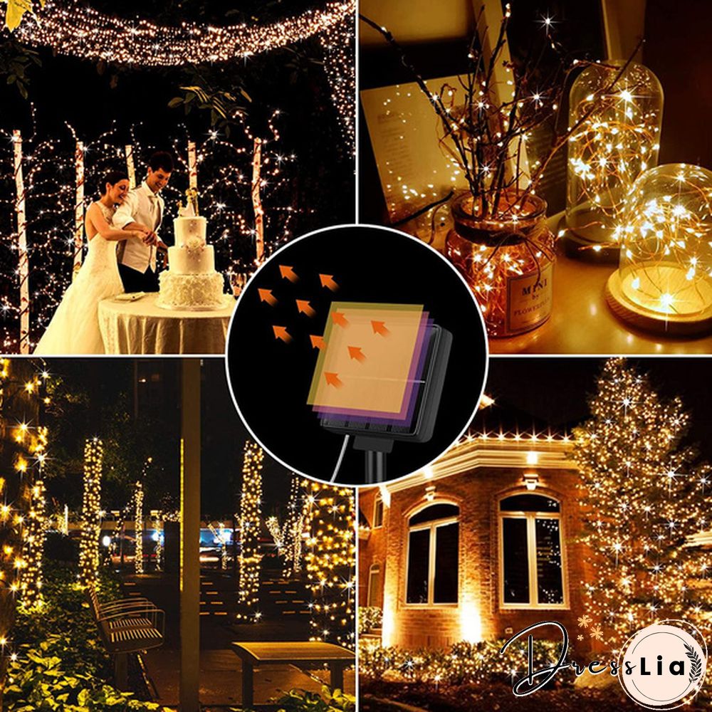 8 Modes 300LEDs Copper Wire String Lights Solar Power Fairy Light IP65 Waterproof Indoor Outdoor Christmas Decoration Lighting for Home, Garden, Party, Path, Bedroom, Wedding, DIY Decoration