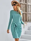 Fashion Round Neck Long Sleeve Solid Color Dress