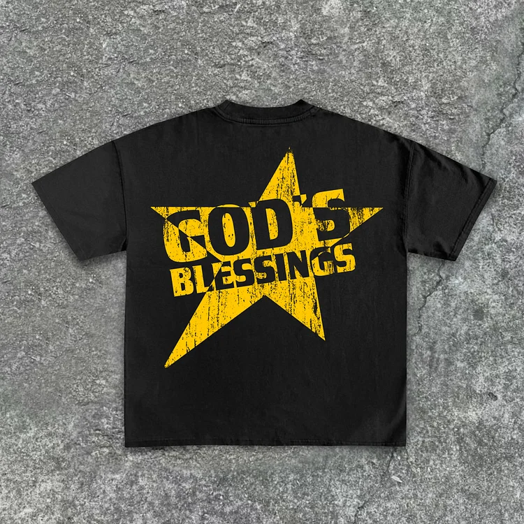Men's God’s Blessings Alphabet Slogan Print 100% Cotton T-Shirt