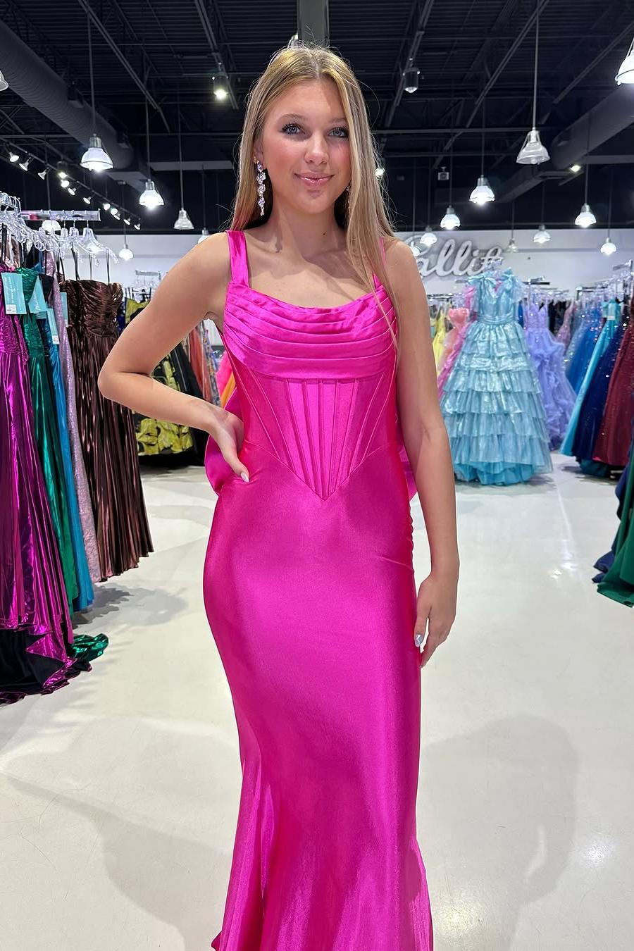 Lvs&Broner Spaghetti Strap Sleeveless Mermaid Long Prom Dress With Bowknot