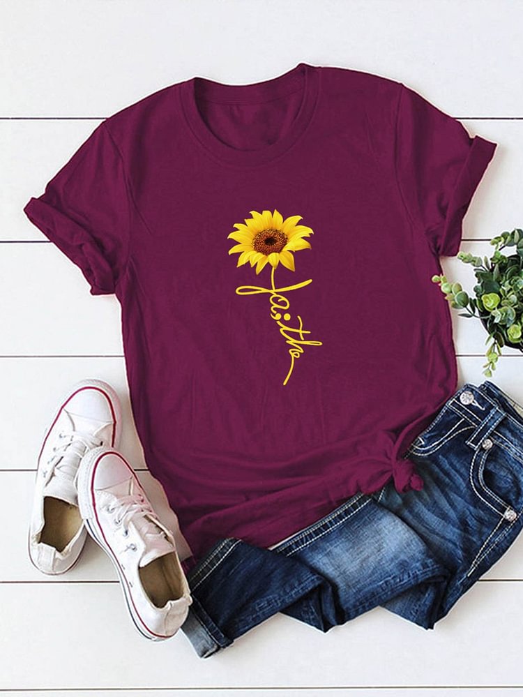 Bestdealfriday Sunflower Fa The Printed Round Neck Cotton T-Shirt 9719409