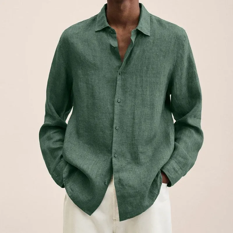 Brownm Brownm Explosion Autumn Long Sleeve V-Neck Loose Button Cotton Shirt Shirt Man