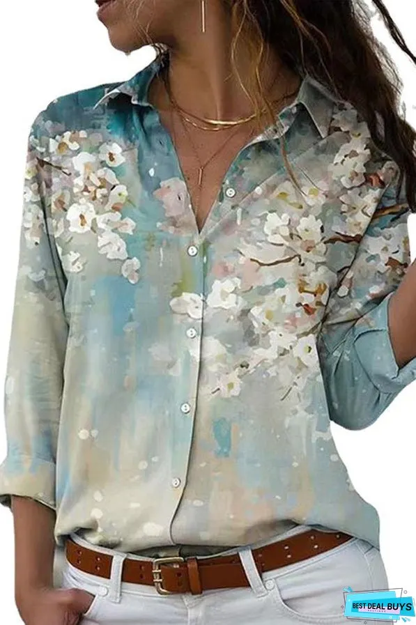 Printed Long Sleeve Lapel Casual Fashion Shirt