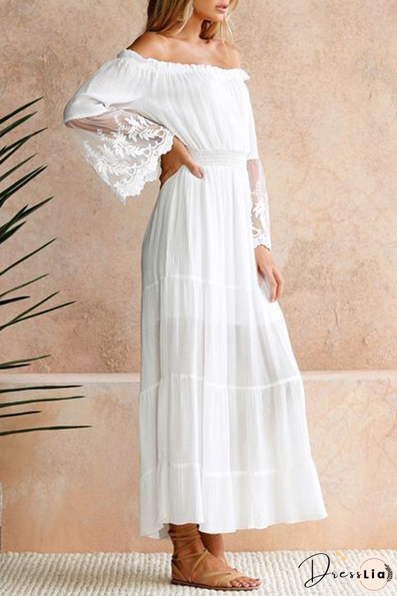 Fashion Elegant Solid Lace Split Joint Off the Shoulder A Line Dresses