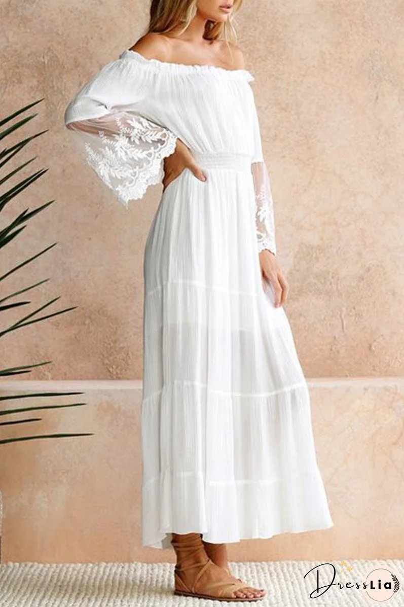 Fashion Elegant Solid Lace Split Joint Off the Shoulder A Line Dresses