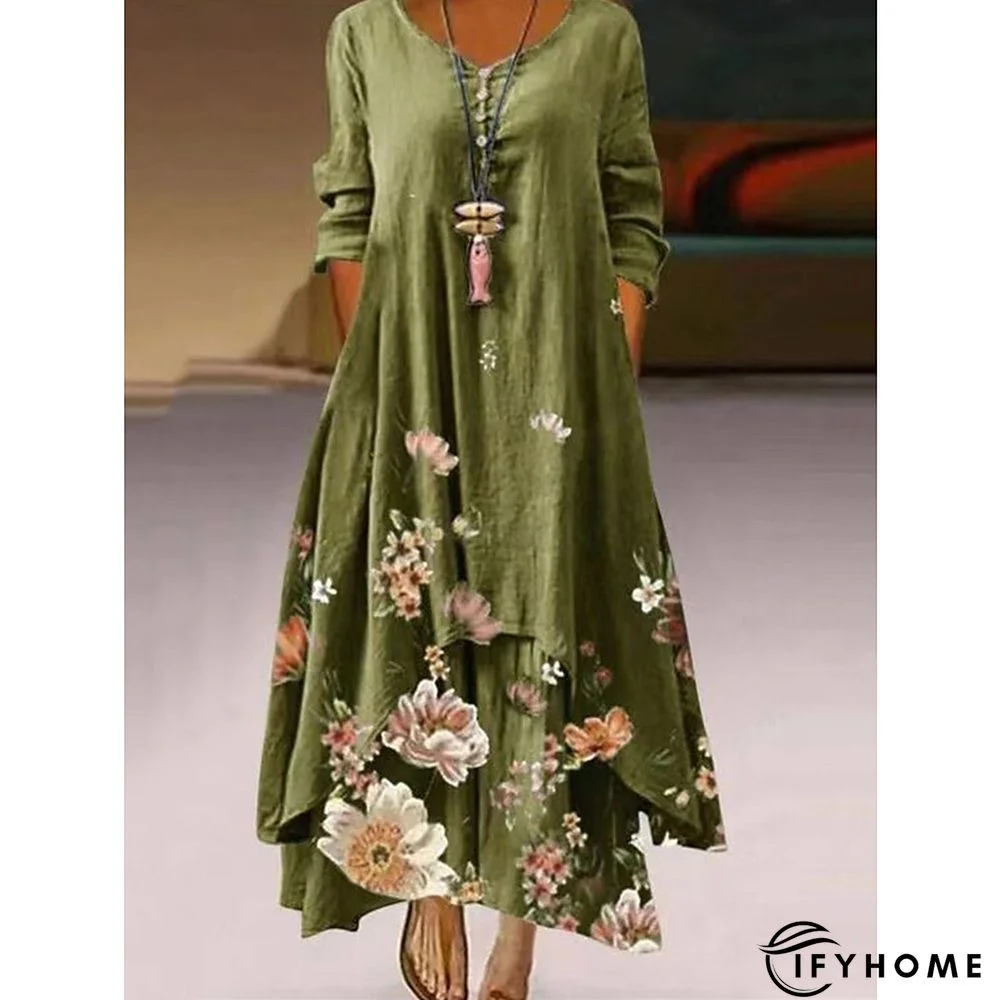 Women's Long Dress Maxi Dress Casual Dress Swing Dress Print Dress Animal Flower Casual Outdoor Daily Weekend Pocket Print Long Sleeve V Neck Dress Loose Fit Light Green Pink Purple Fall Spring S M L | IFYHOME