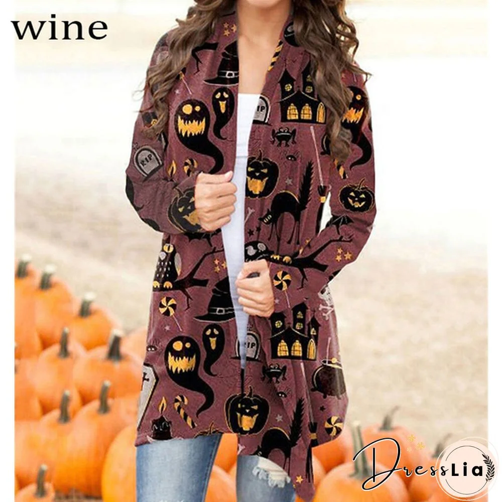 New trend Halloween women's coat digital printing loose long-sleeved sweater casual cardigan