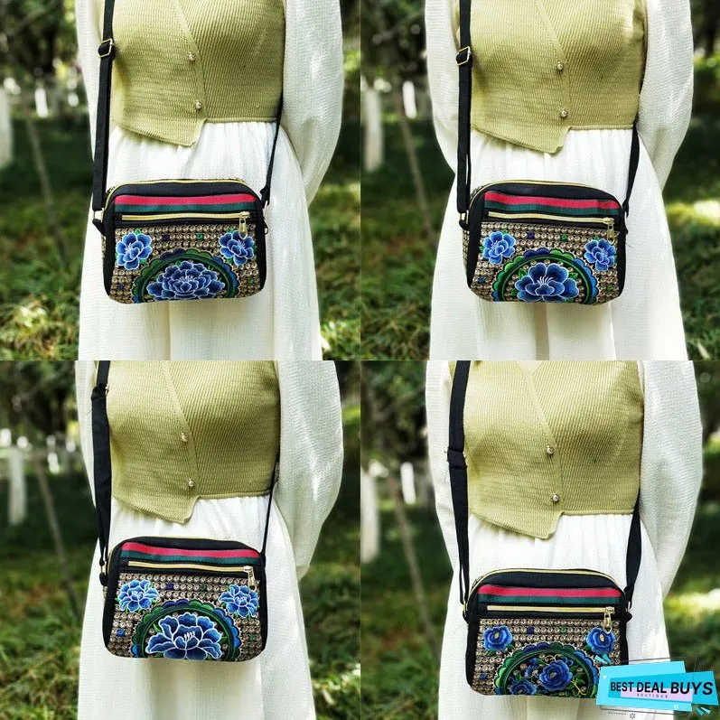 New Ethnic Style Embroidered Canvas Bag, Versatile Embroidered Bag Women's Shoulder Oblique Span Bag