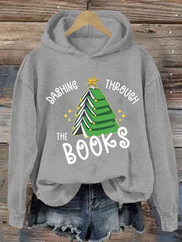 Dashing Through The Books Loose Pullover Hooded Sweatshirt-0020108