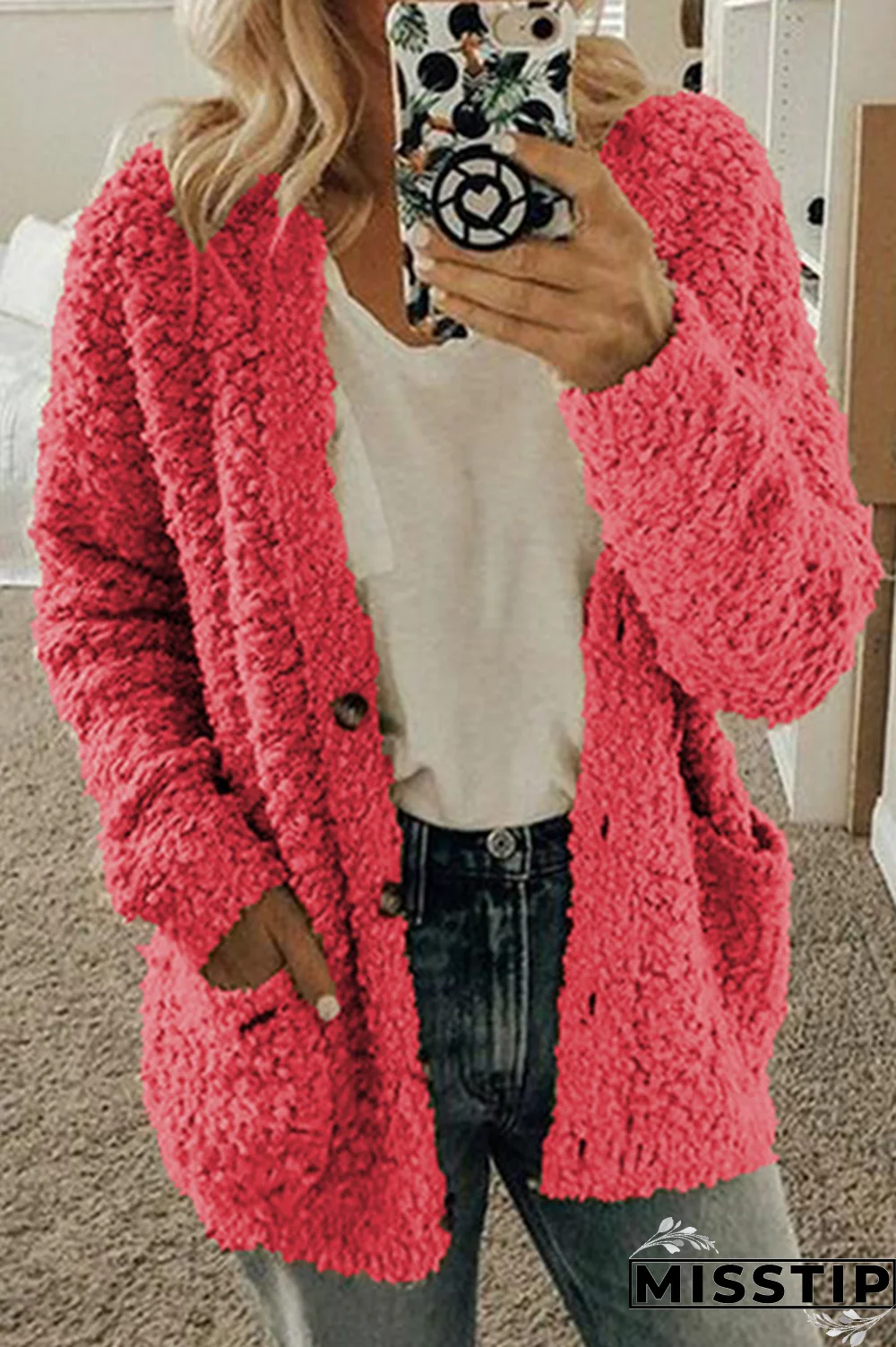 Black Casual Solid Pocket Buckle Outerwear