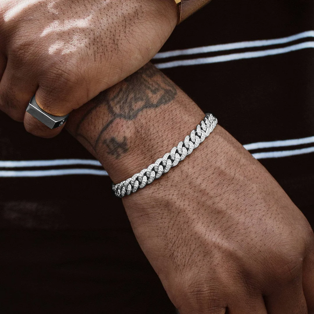 8mm Cuban Miami Chain Bracelets AAA Zircon Pave Bling Ice Out Link Chain Hip Hop Rapper Jewelry-VESSFUL
