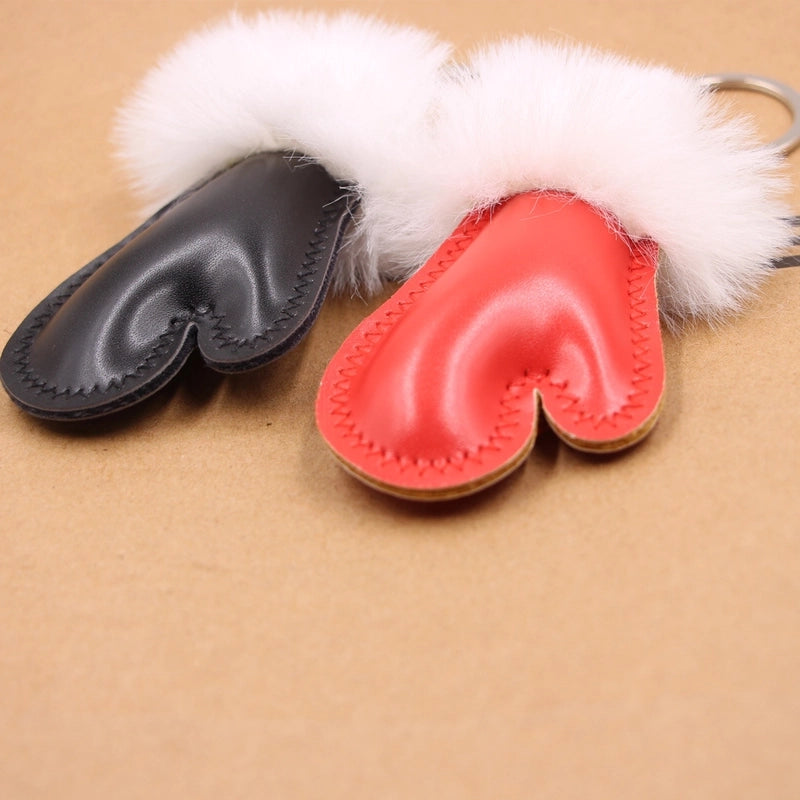 1 Piece Fashion Gloves Pu Leather Plush Bag Pendant Keychain